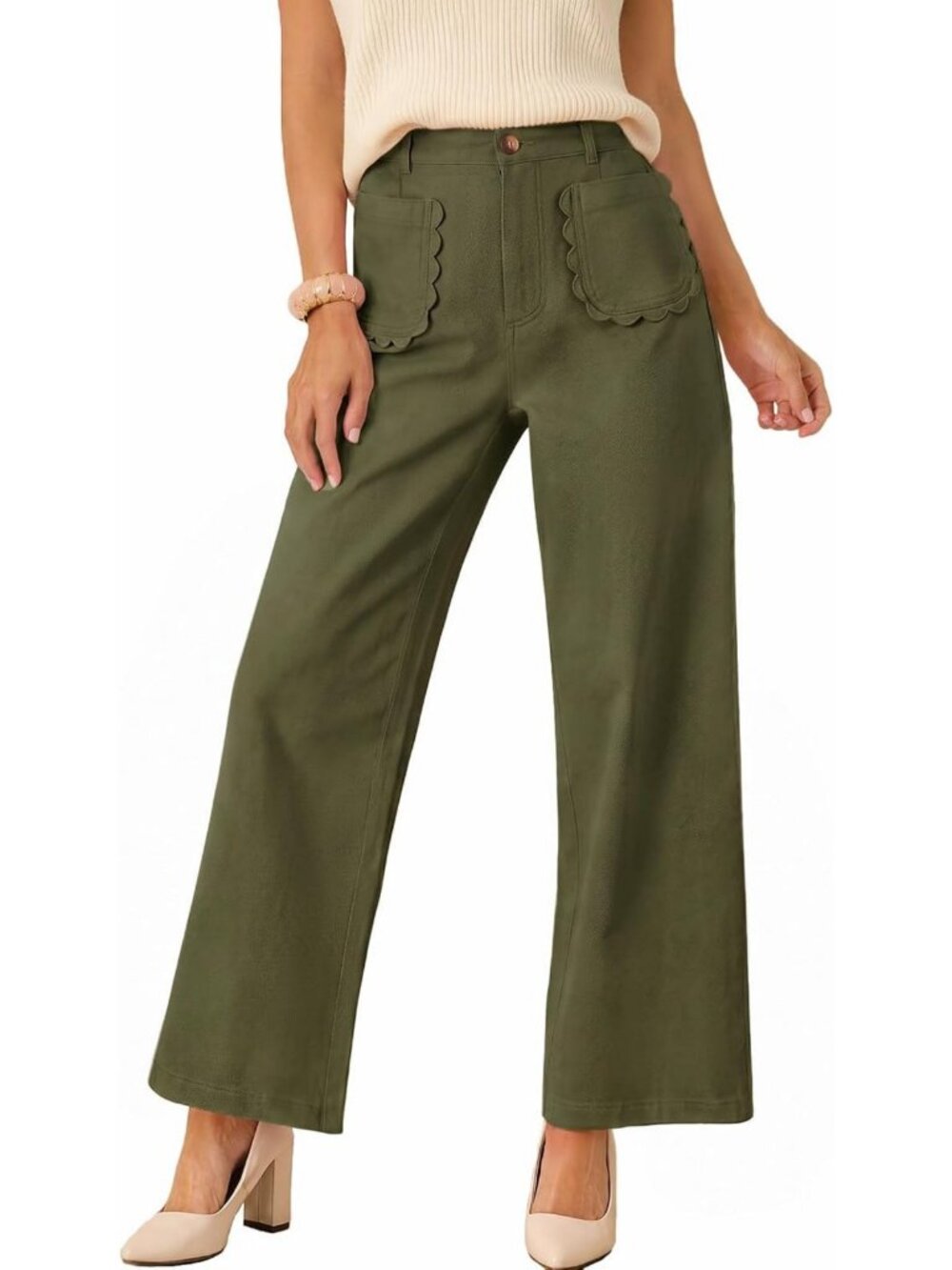High-Waisted Wide Leg Cotton Pants for Women | Dressy Casual Trousers